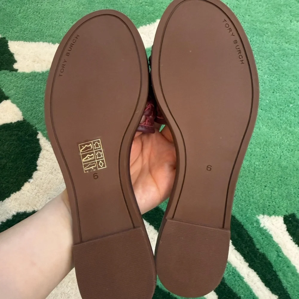 Tory Burch Maroon Woven Slide Sandals - Picture 4 of 5